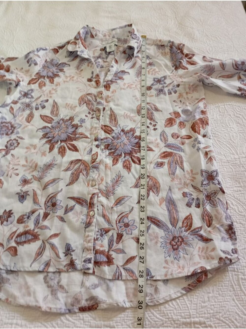 Rachel Zoe Womens 100% Linen Floral Button-Up Shirt Size M - Picture 12 of 13